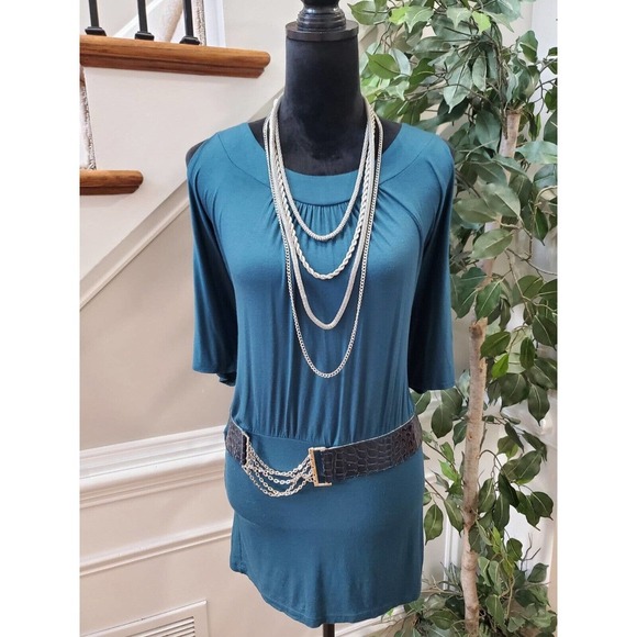 Inner Womens Blue Rayon Round Neck Cold Shoulder Sleeve Casual Top Blouse Small - Picture 11 of 11